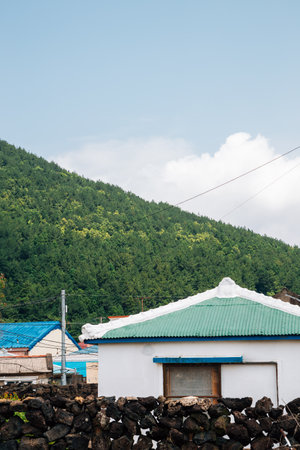 Jongdal-ri village and Jimi Oreum in Jeju Island, Koreaのeditorial素材