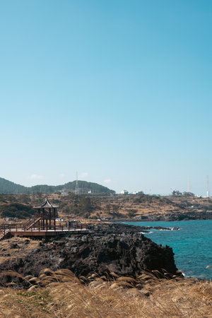 Dakmeor coastal road, Jeju Olle Trail route 18 in Jeju island, Koreaのeditorial素材