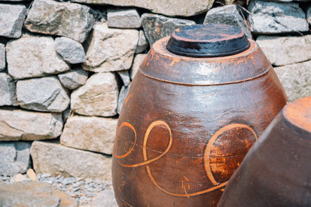 Jangdokdae Korean traditional food jar at Haemieupseong Fortress in Seosan, Koreaのeditorial素材