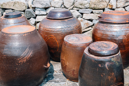 Jangdokdae Korean traditional food jar at Haemieupseong Fortress in Seosan, Koreaのeditorial素材