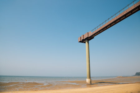 Sand beach and Janghang Skywalk in Seocheon, Koreaのeditorial素材