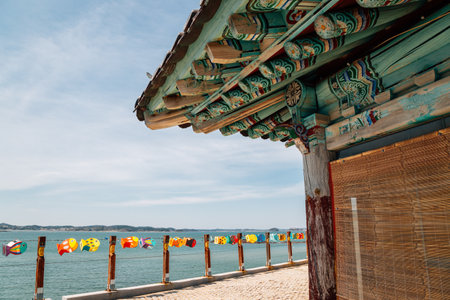 Seosan, Korea - April 13, 2020 : Ganwoldo Island Ganworam Hermitage seaside templeのeditorial素材