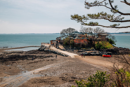 Ganwoldo Island Ganworam Hermitage seaside temple in Seosan, Koreaのeditorial素材
