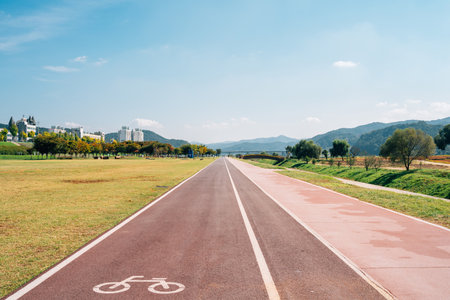 Geumgang Singwan Park bicycle road in Gongju, Koreaのeditorial素材