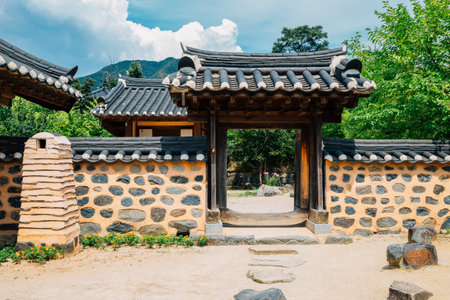 Korean old traditional house and door at summer dayのeditorial素材