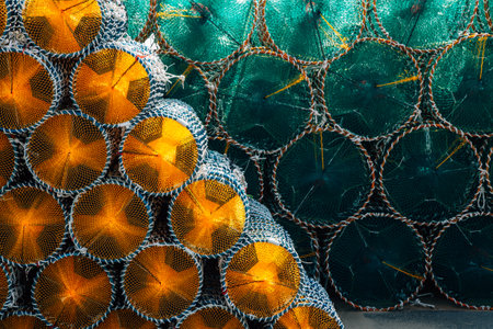 Stacked fishing trap net at BaeksaJang port in Anmyeondo Island, Taean, Koreaのeditorial素材