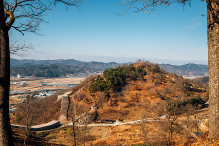 Panoramic view of Samnyeonsanseong Fortress in Boeun, Koreaのeditorial素材