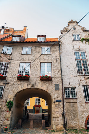 Old town Swedish Gate in Riga, Latviaのeditorial素材