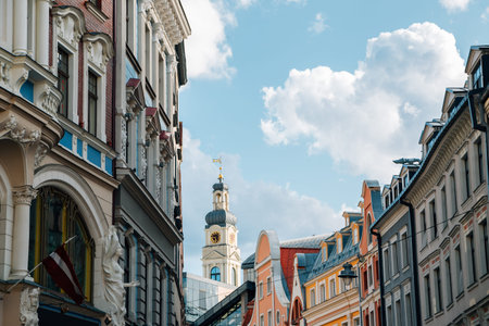Old town street in Riga, Latviaのeditorial素材