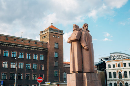 Riga, Latvia - August 11, 2019: Latvian Riflemen Monumentのeditorial素材