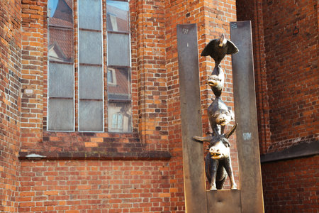 Riga, Latvia - August 11, 2019: Sculpture of Town Musicians of Bremen