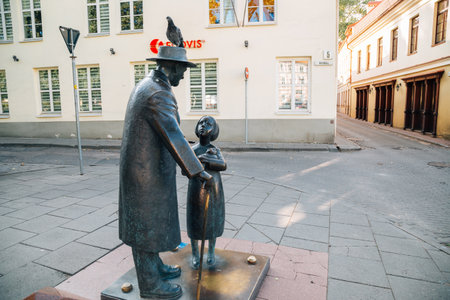 Vilnius, Lithuania - August 9, 2019: Zemach Shabad statue at old townのeditorial素材