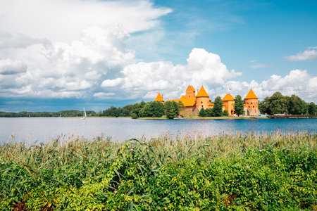 Trakai Island Castle and lake at summer in Lithuaniaのeditorial素材