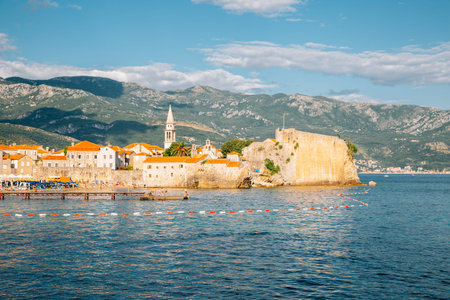 Budva old town and adriatic sea in Budva, Montenegroのeditorial素材