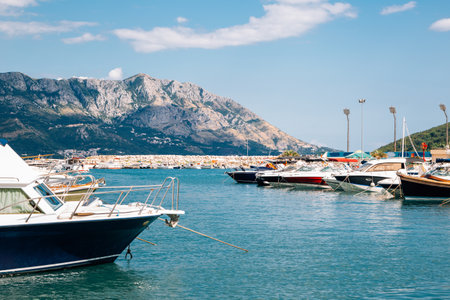 Adriatic sea and harbor in Budva, Montenegroのeditorial素材