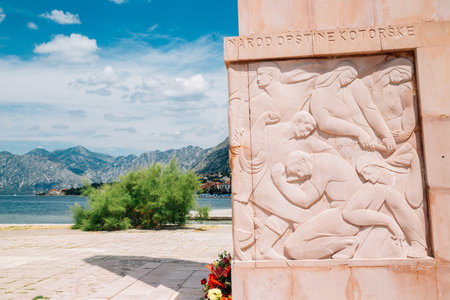 Kotor, Montenegro - July 15, 2019 : Bay of Kotor, Freedom Park monumentのeditorial素材