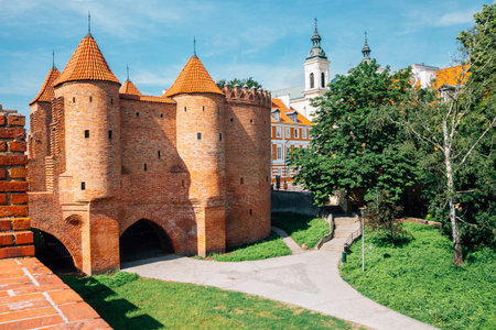 Barbakan Warszawski historic architecture in Warsaw, Polandのeditorial素材