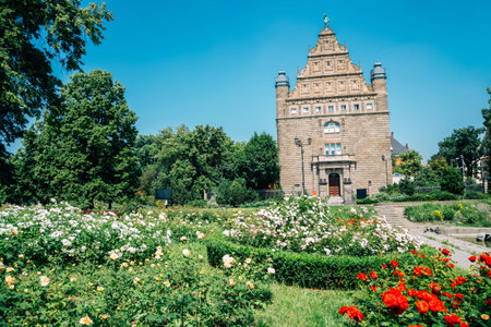 Nicolaus Copernicus University and spring garden in Torun, Polandのeditorial素材