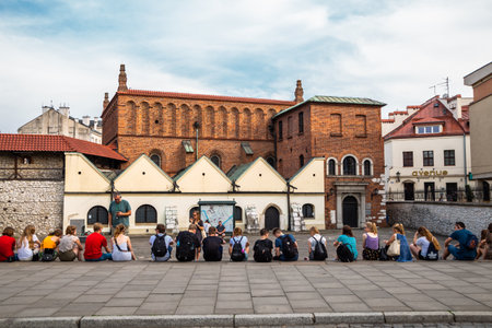 Krakow, Poland - June 15, 2019: Old Synagogue and tourist people at Kazimierz district Jewish quarterのeditorial素材