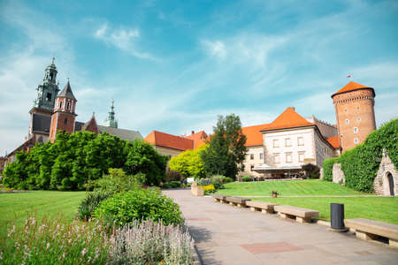 Wawel castle with garden in Krakow, Polandのeditorial素材