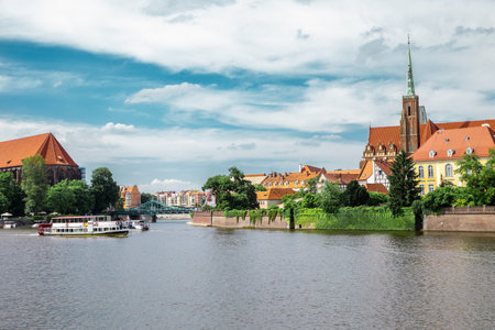 Ostrow Tumski Cathedral island with Oder river in Wroclaw, Polandのeditorial素材