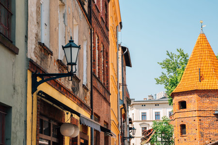 Old town street and ruins in Torun, Poland