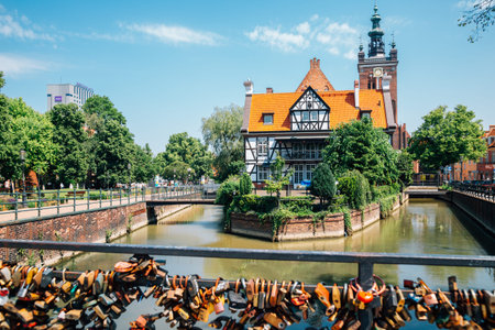 Gdansk, Poland - June 12, 2019 : Miller's House and love bridgeのeditorial素材