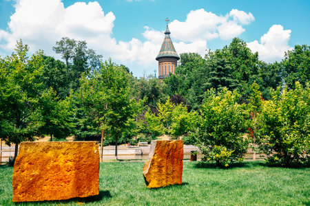 Bega Riverside park with Orthodox Metropolitan Cathedral in Timisoara, Romaniaのeditorial素材