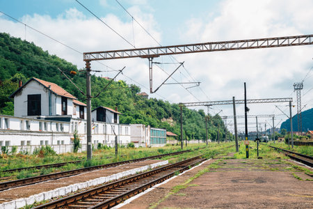 Sighisoara railway station platform in Romaniaのeditorial素材