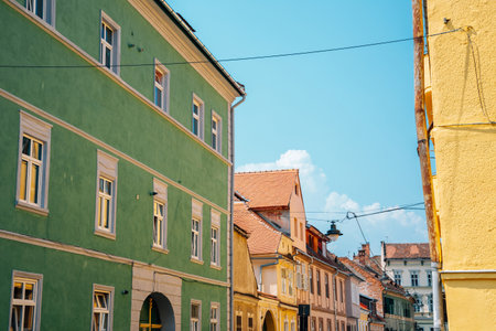 Medieval old town colorful houses in Sibiu, Romaniaのeditorial素材