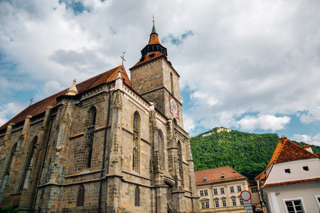 Black Church Biserica Neagra and Tampa mountain in Brasov, Romaniaのeditorial素材