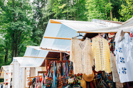 Souvenir shop near Peles Castle in Sinaia, Romaniaのeditorial素材