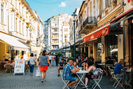 Bucharest, Romania - July 27, 2019: Strada Franceza old town street