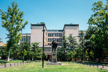 Belgrade, Serbia - July 16, 2019 : Monument to Jovan Cvijic at Student parkのeditorial素材