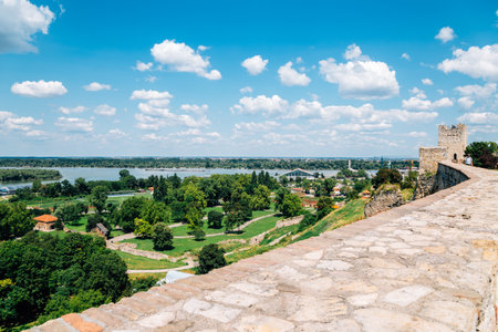 Kalemegdan Fortress park and Sava river panorama view in Belgrade, Serbiaのeditorial素材