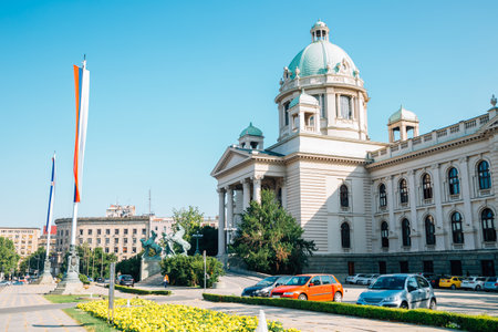 National Assembly of the Republic of Serbia, Dom Narodne Skupstine in Belgrade, Serbiaのeditorial素材