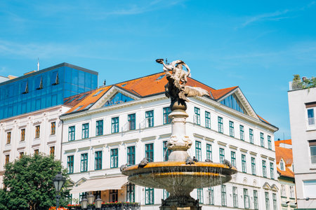Ganymede's Fountain at old town in Bratislava, Slovakiaのeditorial素材