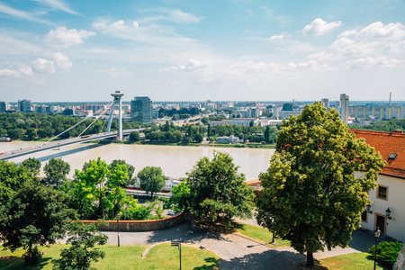 Bratislava city and Danube river panorama view in Bratislava, Slovakiaのeditorial素材