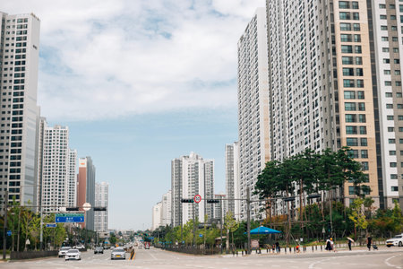 Ansan, Korea - September 18, 2022 : apartment building and city street