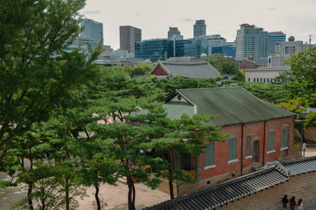 Seoul, Korea - September 20, 2022 : Deoksugung Palace and city viewのeditorial素材