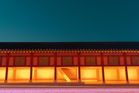 Night view of Hwaseong Haenggung Palace in Suwon, Koreaのeditorial素材