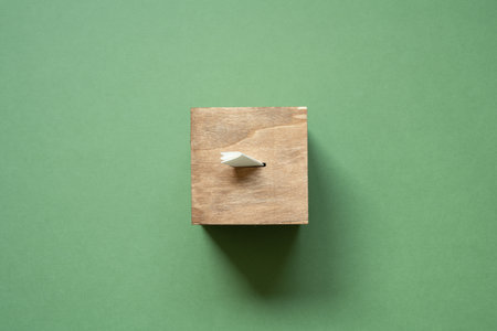 Wooden ballot voting box isolated on green background. top viewの写真素材