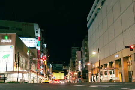 Shizuoka, Japan - April 5, 2023 : JR Shizuoka station and central shopping street at nightのeditorial素材