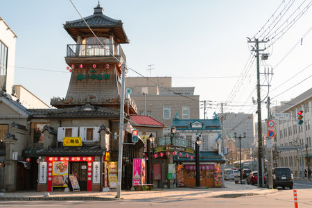 Otaru, Hokkaido, Japan - April 27, 2023 : Denuki Koji food alley restaurant streetのeditorial素材