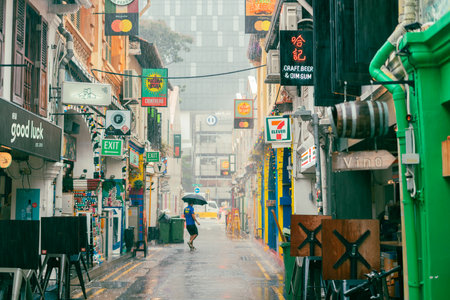 Singapore - October 21, 2022 : Haji Lane shopping street on rainy dayのeditorial素材