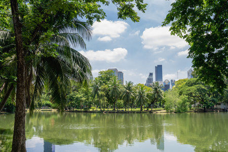 Lumpini Park green forest lake in Bangkok, Thailand