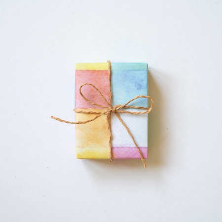 Colorful gift boxes isolated on white background. top view, copy space