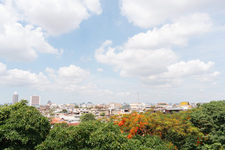 Bangkok city panorama view from The Golden Mount Wat Saket in Bangkok, Thailandのeditorial素材