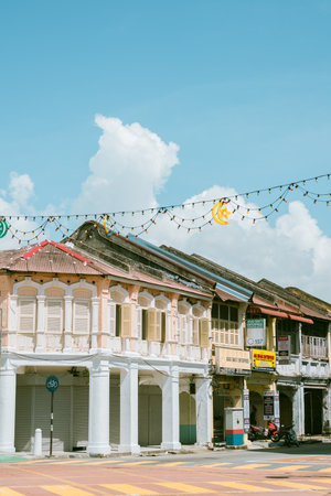 Penang, Malaysia - July 6, 2023 : Georgetown old town street traditional houseのeditorial素材
