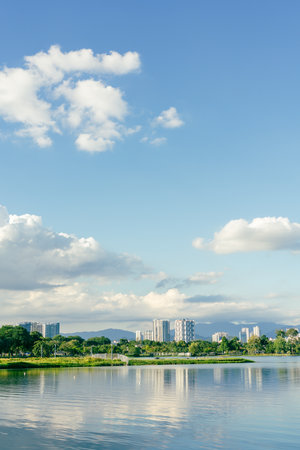 Taman Tasik Titiwangsa park lake view in Kuala Lumpur, Malaysiaのeditorial素材